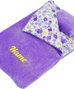 Personalised Cozy Dream Reversible Doll Sleeping Bag - 2-Piece Playset Doll Accessory with Pillow - Fits for Baby Girl Dolls or Teddy Bears up to 18" (46cm)