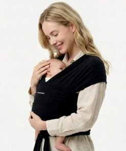 Momcozy Baby Wrap Carrier for 3.6-15kg, Adjustable Sling for Newborn, Black | For 0-12M Infants, Easy To Wear, Secure Snug Fit, Comfy Hands-Free Bonding, Breathable Stretchy Fabric, Ergonomic Support